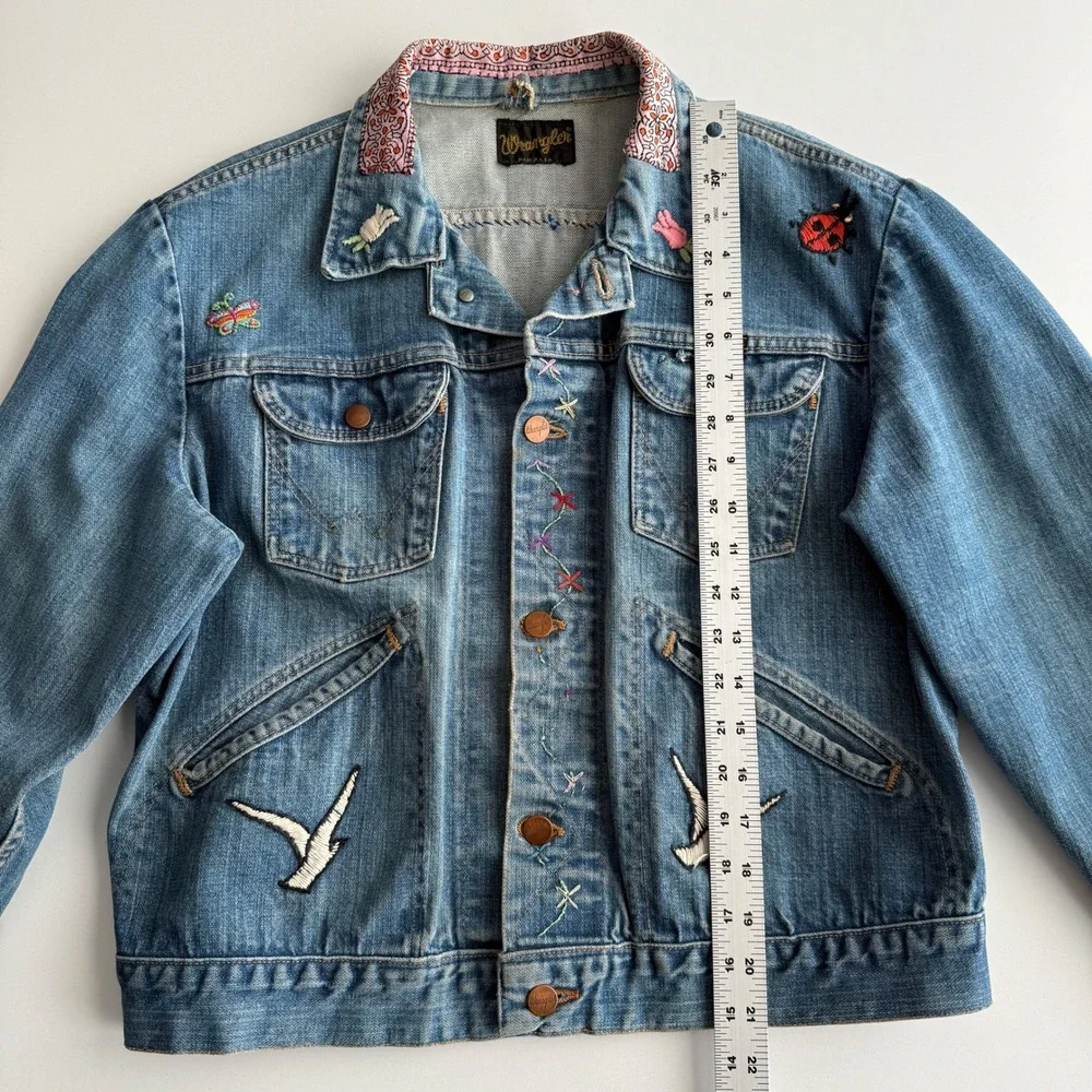 Wrangler VTG Made in USA Black Label Hand Embroidered Hippie Trucker Jacket M‎ - Picture 13 of 14